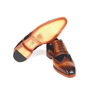 Paul Parkman Handmade Designer Shoes Men's Brown Calf-skin Leather & Navy Suede Oxfords 228NV65 (PM5903)-AmbrogioShoes