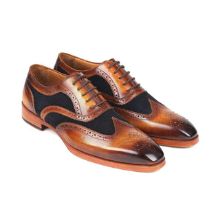 Paul Parkman Handmade Designer Shoes Men's Brown Calf-skin Leather & Navy Suede Oxfords 228NV65 (PM5903)-AmbrogioShoes