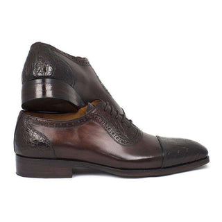 Paul Parkman Handmade Shoes Men's Brown Genuine Crocodile & Calfskin Oxfords (PM5304)-AmbrogioShoes