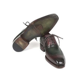 Paul Parkman Handmade Designer Shoes Men's Brown & Green Calfskin Oxfords BW926GR (PM5718)-AmbrogioShoes