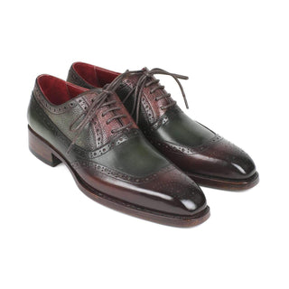 Paul Parkman Handmade Designer Shoes Men's Brown & Green Calfskin Oxfords BW926GR (PM5718)-AmbrogioShoes