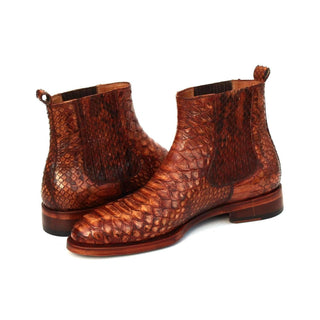 Paul Parkman Handmade Shoes Men's Brown Python Goodyear Welted Boots BT89PY (PM5919)-AmbrogioShoes
