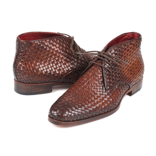 Paul Parkman Handmade Shoes Men's Brown Woven Calf-skin Leather Chukka Boots CK82WVN (PM5920)-AmbrogioShoes