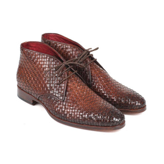 Paul Parkman Handmade Designer Shoes Men's Brown Woven Calf-skin Leather Chukka Boots CK82WVN (PM5920)-AmbrogioShoes