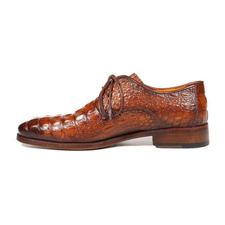Paul Parkman Handmade Shoes Men's Shoes Crocodile Embossed Derby Light Brown Oxfords (PM3014)-AmbrogioShoes