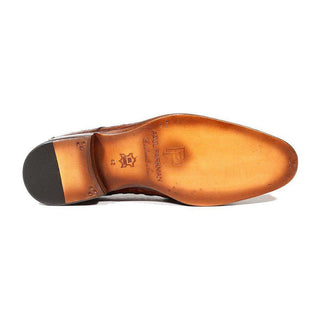 Paul Parkman Handmade Shoes Men's Shoes Crocodile Embossed Derby Light Brown Oxfords (PM3014)-AmbrogioShoes