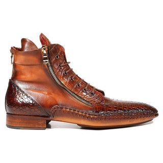 Paul Parkman Handmade Shoes Men's Shoes Genuine Crocodile / Calfskin Zipper Brown Boots (PM3004)-AmbrogioShoes