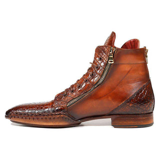 Paul Parkman Handmade Shoes Men's Shoes Genuine Crocodile / Calfskin Zipper Brown Boots (PM3004)-AmbrogioShoes