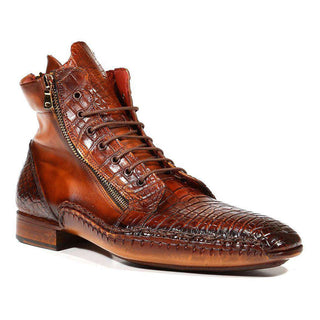 Paul Parkman Handmade Shoes Men's Shoes Genuine Crocodile / Calfskin Zipper Brown Boots (PM3004)-AmbrogioShoes