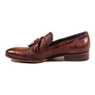 Paul Parkman Handmade Shoes Men's Shoes Genuine Ostrich Tassel Brown Loafers (PM2012)-AmbrogioShoes