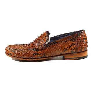 Paul Parkman Handmade Shoes Men's Shoes Genuine Snake Skin Brown & Tobacco Moccasins (PM2000)-AmbrogioShoes