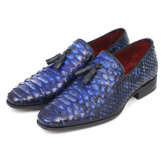 Paul Parkman Handmade Shoes Men's Shoes Genuine Snake Skin Tassel Blue / Purple Loafers (PM4022)-AmbrogioShoes