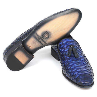 Paul Parkman Handmade Shoes Men's Shoes Genuine Snake Skin Tassel Blue / Purple Loafers (PM4022)-AmbrogioShoes