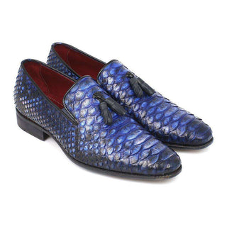 Paul Parkman Handmade Shoes Men's Shoes Genuine Snake Skin Tassel Blue / Purple Loafers (PM4022)-AmbrogioShoes