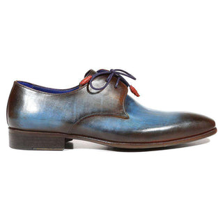 Paul Parkman Handmade Shoes Men's Shoes Hand-Painted Derby Blue / Brown Oxfords (PM3010)-AmbrogioShoes