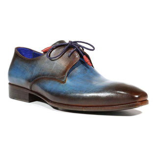 Paul Parkman Handmade Shoes Men's Shoes Hand-Painted Derby Blue / Brown Oxfords (PM3010)-AmbrogioShoes