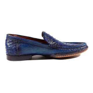 Paul Parkman Handmade Shoes Men's Shoes Opanka Construction Genuine Ostrich Blue Moccasins (PM2019)-AmbrogioShoes