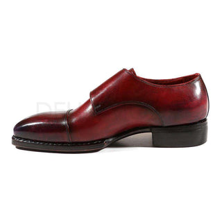 Paul Parkman Handmade Designer Shoes Men's Designer Shoes Triple Leather Sole Hand-Welted Cap Toe Monkstraps Purple & Burgundy Loafers (PM2008)-AmbrogioShoes