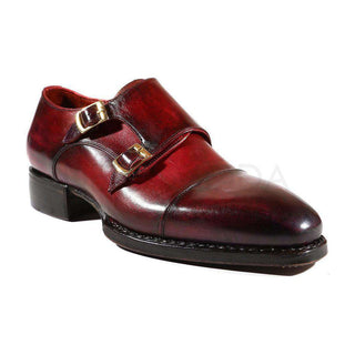 Paul Parkman Handmade Shoes Men's Shoes Triple Leather Sole Hand-Welted Cap Toe Monkstraps Purple & Burgundy Loafers (PM2008)-AmbrogioShoes