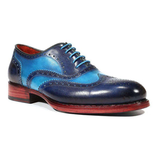 Paul Parkman Handmade Shoes Men's Shoes Two Tone Wingtip Blue / Turquoise Oxfords (PM3002)-AmbrogioShoes