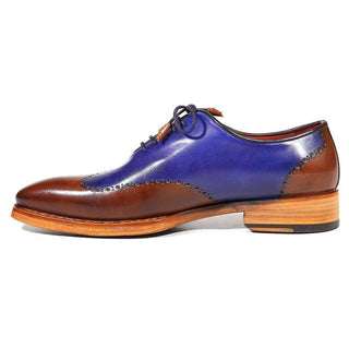 Paul Parkman Handmade Shoes Men's Shoes Wingtip Goodyear Welted Blue / Brown Oxfords (PM3003)-AmbrogioShoes