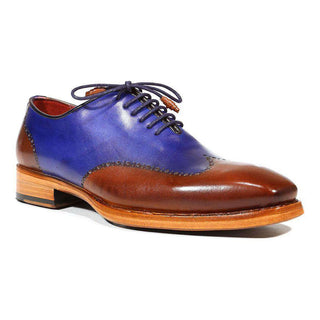 Paul Parkman Handmade Shoes Men's Shoes Wingtip Goodyear Welted Blue / Brown Oxfords (PM3003)-AmbrogioShoes