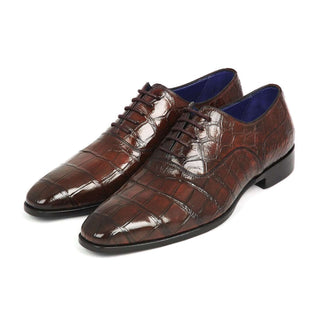 Paul Parkman Handmade Shoes Men's Genuine Crocodile Brown Oxfords (PM5655)-AmbrogioShoes