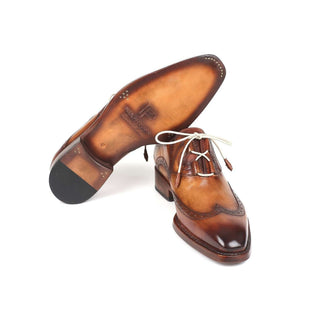 Paul Parkman Handmade Designer Shoes Men's Ghillie Lacing Brown & Camel Wingtip Calfskin Oxfords 2955-CML (PM5720)-AmbrogioShoes