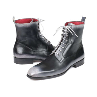 Paul Parkman Handmade Designer Shoes Men's Gray Burnished Leather Lace-Up Boots (PM5866)-AmbrogioShoes