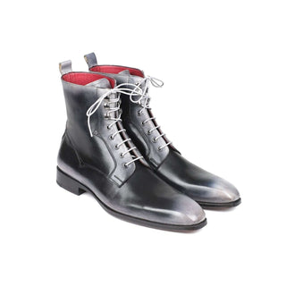 Paul Parkman Handmade Designer Shoes Men's Gray Burnished Leather Lace-Up Boots (PM5866)-AmbrogioShoes