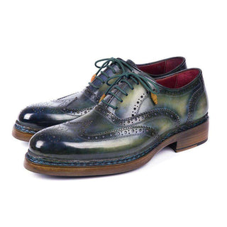 Paul Parkman Handmade Shoes Mens Green & Blue Calfskin Wingtip Brogue Oxfords (PM5801)-AmbrogioShoes