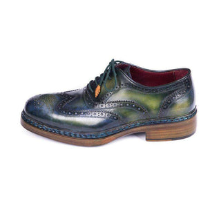 Paul Parkman Handmade Shoes Mens Green & Blue Calfskin Wingtip Brogue Oxfords (PM5801)-AmbrogioShoes