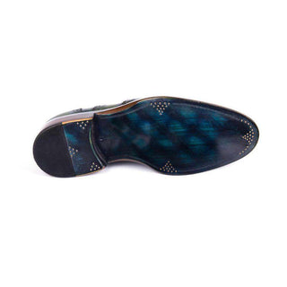 Paul Parkman Handmade Shoes Mens Green & Blue Calfskin Wingtip Brogue Oxfords (PM5801)-AmbrogioShoes