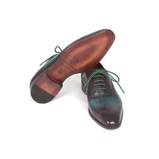 Paul Parkman Handmade Designer Shoes Men's Green & Bordeaux Plain Toe Oxfords (PM5409)-AmbrogioShoes