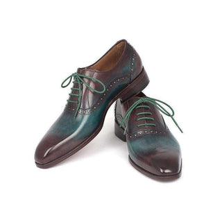 Paul Parkman Handmade Designer Shoes Men's Green & Bordeaux Plain Toe Oxfords (PM5409)-AmbrogioShoes