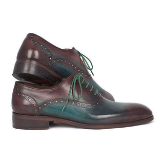 Paul Parkman Handmade Shoes Men's Green & Bordeaux Plain Toe Oxfords (PM5409)-AmbrogioShoes