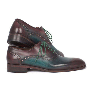 Paul Parkman Handmade Designer Shoes Men's Green & Bordeaux Plain Toe Oxfords (PM5409)-AmbrogioShoes