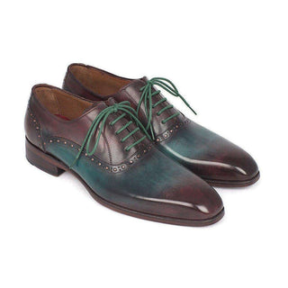 Paul Parkman Handmade Designer Shoes Men's Green & Bordeaux Plain Toe Oxfords (PM5409)-AmbrogioShoes