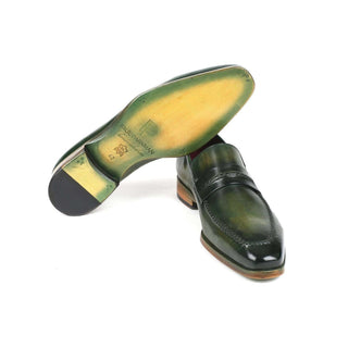 Paul Parkman Handmade Designer Shoes Men's Green Calf-skin Leather Loafers 068-GRN (PM5911)-AmbrogioShoes