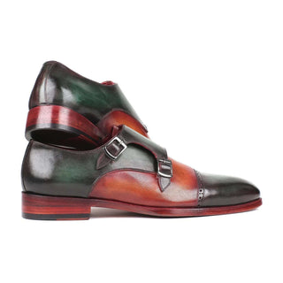 Paul Parkman Handmade Shoes Men's Green & Camel Calf-skin Leather Captoe Double Monkstrap Loafers 045GC61 (PM5916)-AmbrogioShoes