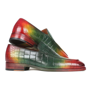Paul Parkman Handmade Shoes Men's Green, Red & Yellow Calfskin & Crocodile Loafers 7339-SPR (PM5717)-AmbrogioShoes