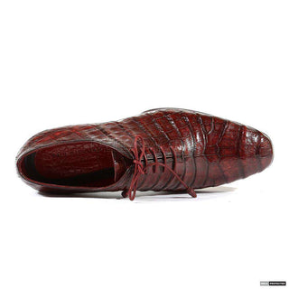 Paul Parkman Handmade Shoes Mens Handmade Crocodile Wholecut Bordeaux Oxfords (PM1104)-AmbrogioShoes