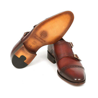 Paul Parkman Handmade Shoes Men's Handmade Shoes Cap-toe Double Monkstraps Camel Light Brown Loafers (PM5219)-AmbrogioShoes