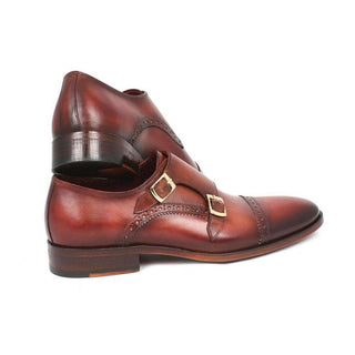 Paul Parkman Handmade Shoes Men's Handmade Shoes Cap-toe Double Monkstraps Camel Light Brown Loafers (PM5219)-AmbrogioShoes