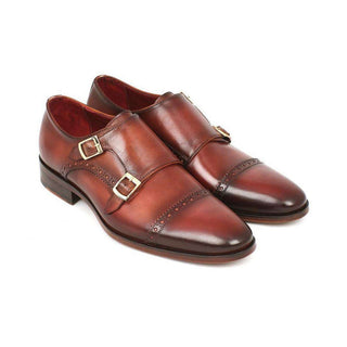 Paul Parkman Handmade Designer Shoes Men's Handmade Designer Shoes Cap-toe Double Monkstraps Camel Light Brown Loafers (PM5219)-AmbrogioShoes