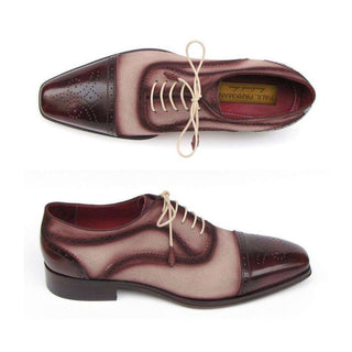Paul Parkman Handmade Shoes Men's Handmade Shoes Captoe Burgundy Beige Oxfords (PM5221)-AmbrogioShoes