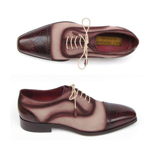 Paul Parkman Handmade Designer Shoes Men's Handmade Designer Shoes Captoe Burgundy Beige Oxfords (PM5221)-AmbrogioShoes