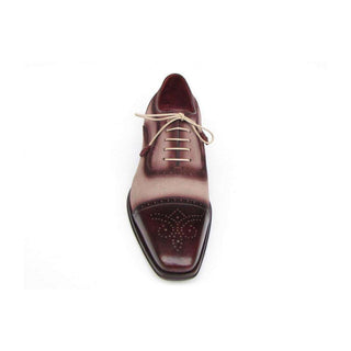 Paul Parkman Handmade Shoes Men's Handmade Shoes Captoe Burgundy Beige Oxfords (PM5221)-AmbrogioShoes