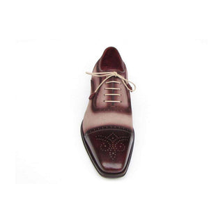 Paul Parkman Handmade Designer Shoes Men's Handmade Designer Shoes Captoe Burgundy Beige Oxfords (PM5221)-AmbrogioShoes