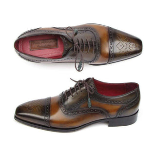 Paul Parkman Handmade Shoes Men's Handmade Shoes Captoe Camel Olive Oxfords (PM5232)-AmbrogioShoes